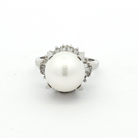 Platinum South Sea Pearl & Diamond Cluster Ring