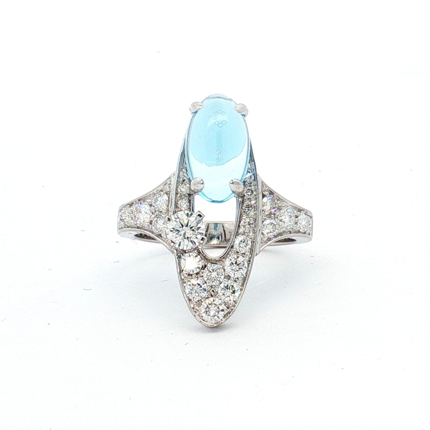 Bvlgari K18 White Gold Blue Topaz & Diamond Ring