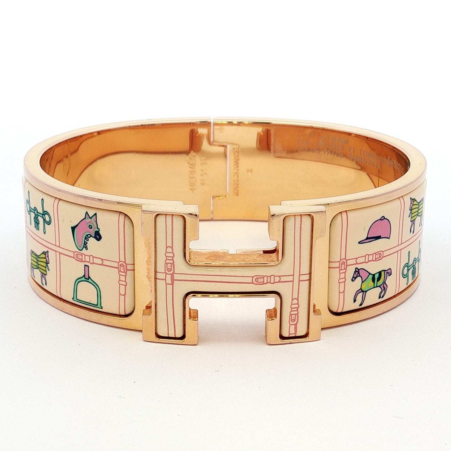 Hermes Clic H Wide Enamel Bracelet in Panna Cotta