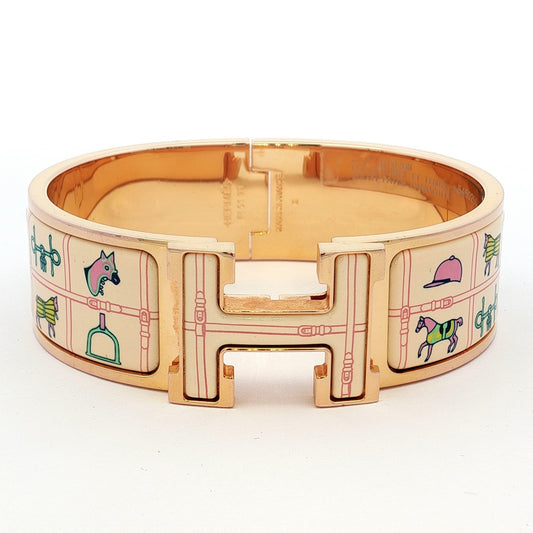 Hermes Clic H Wide Enamel Bracelet in Panna Cotta