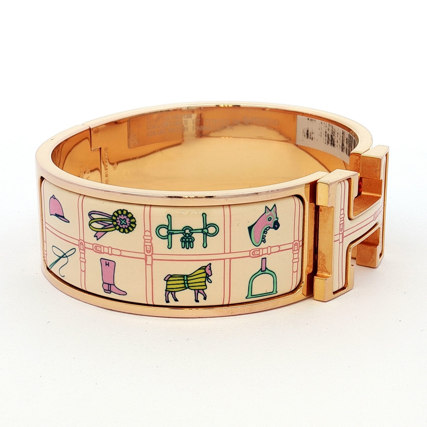 Hermes Clic H Wide Enamel Bracelet in Panna Cotta