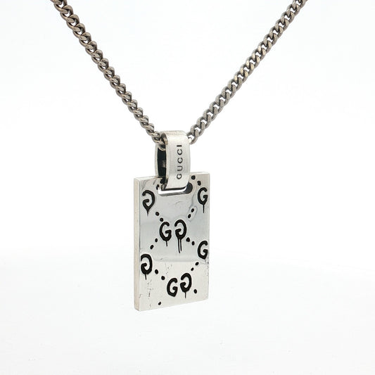 Gucci Trademark GG Engraved Silver Pendant Necklace
