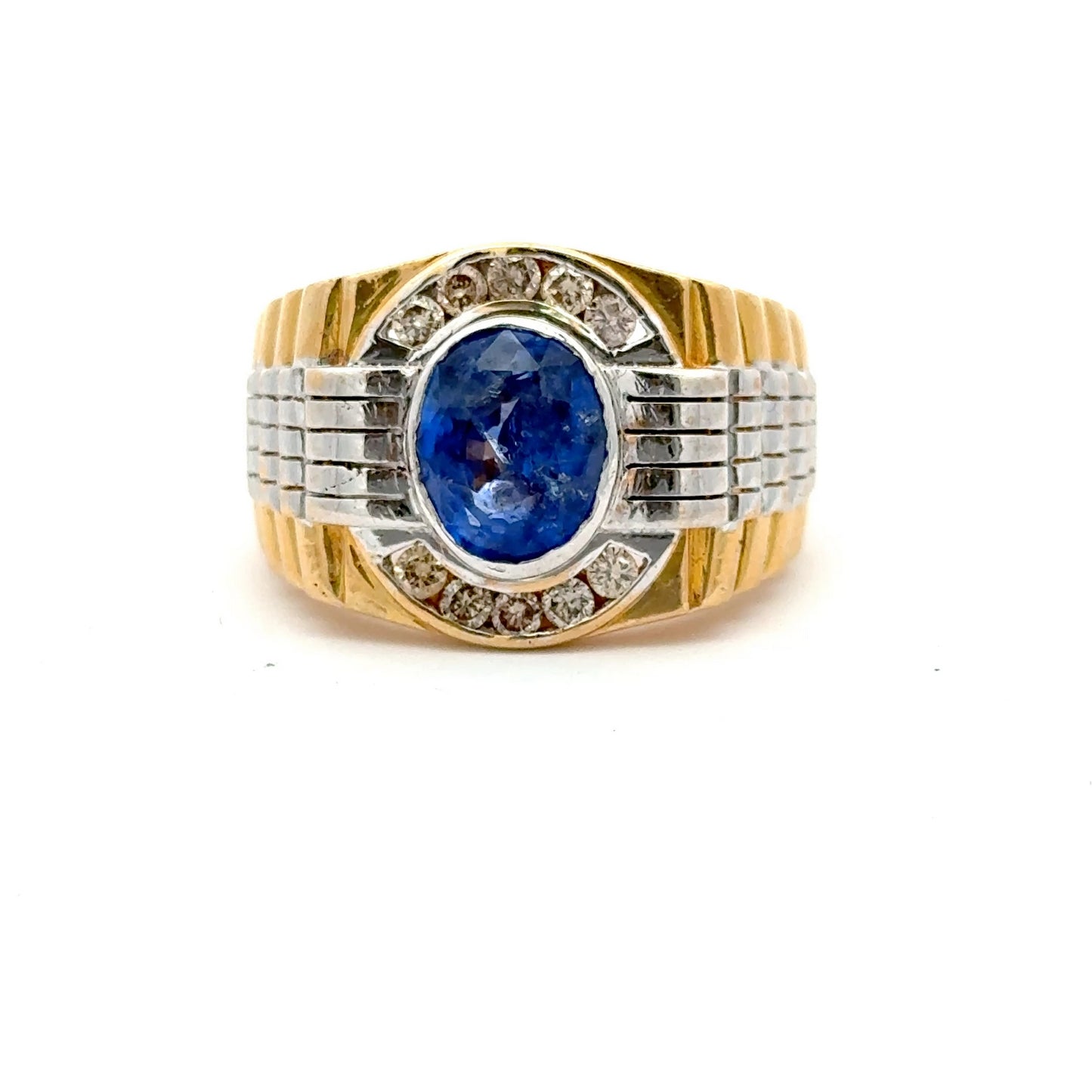 14ct Gold Sapphire Diamond Men's Ring