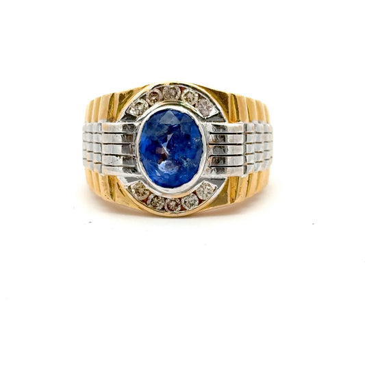 14ct Gold Sapphire Diamond Men's Ring