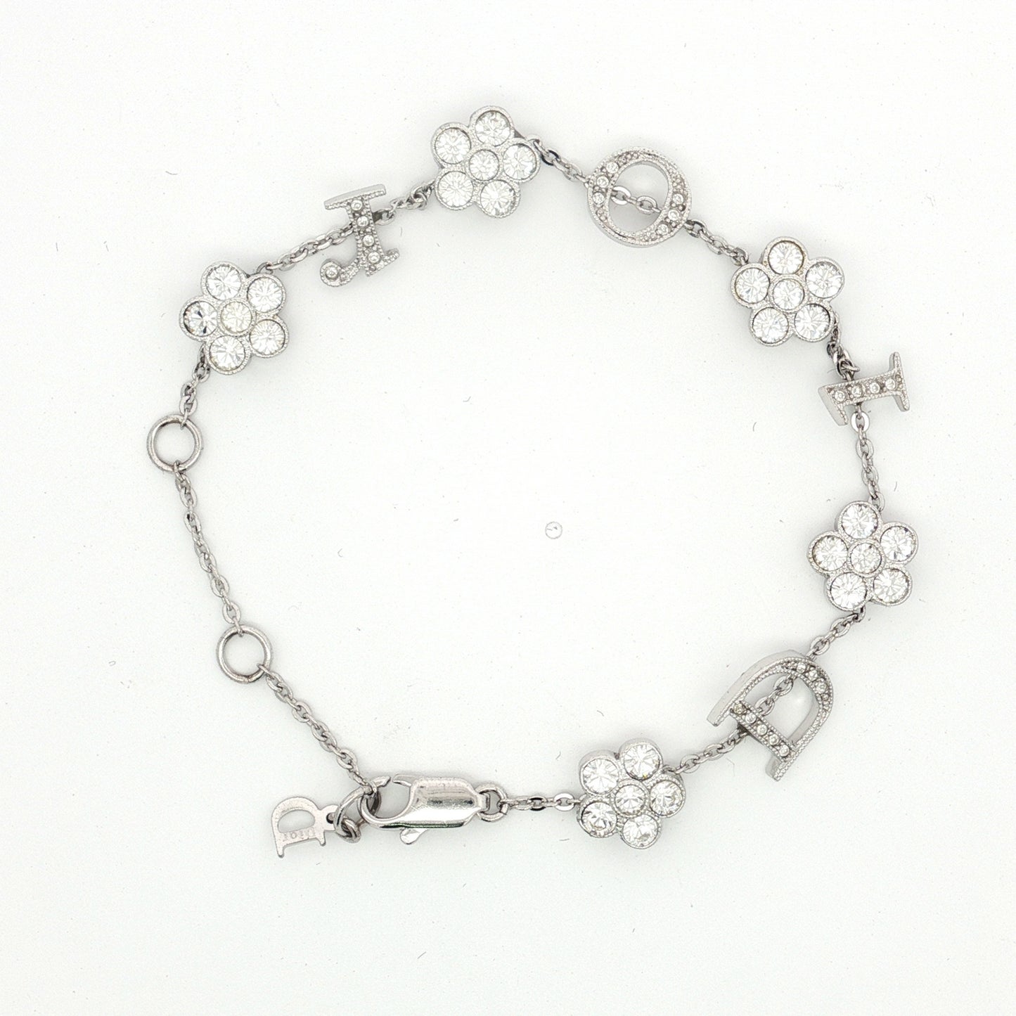 Christian Dior Rhinestone Logo Floral Bracelet