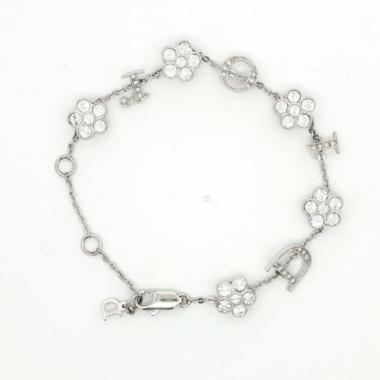 Christian Dior Rhinestone Logo Floral Bracelet