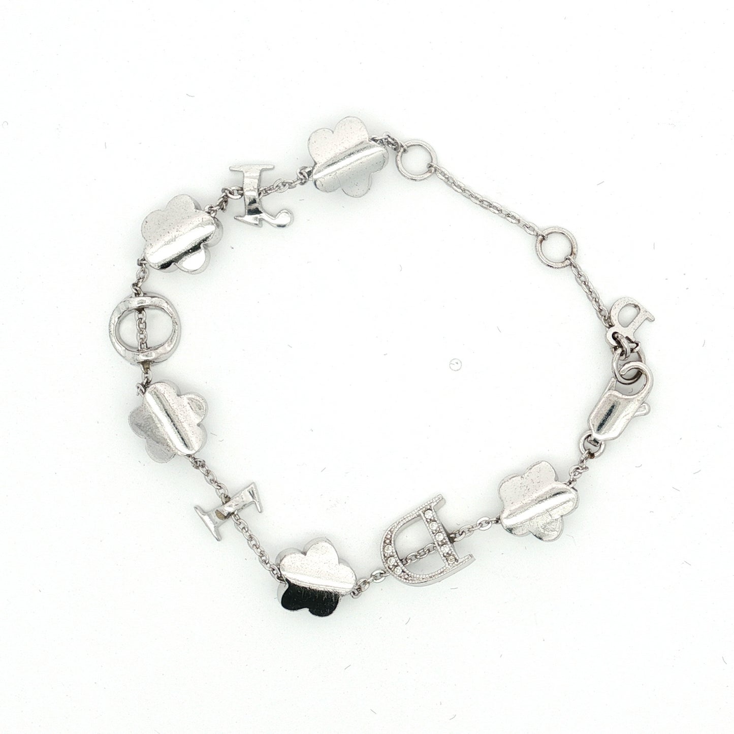 Christian Dior Rhinestone Logo Floral Bracelet