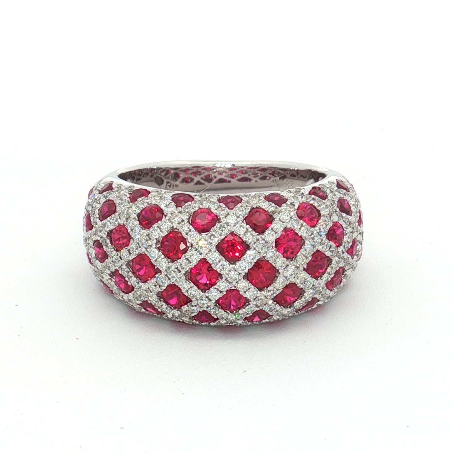 18ct White Gold Ruby Diamond High Dome Ring