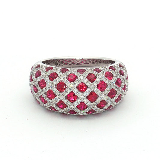 18ct White Gold Ruby Diamond High Dome Ring