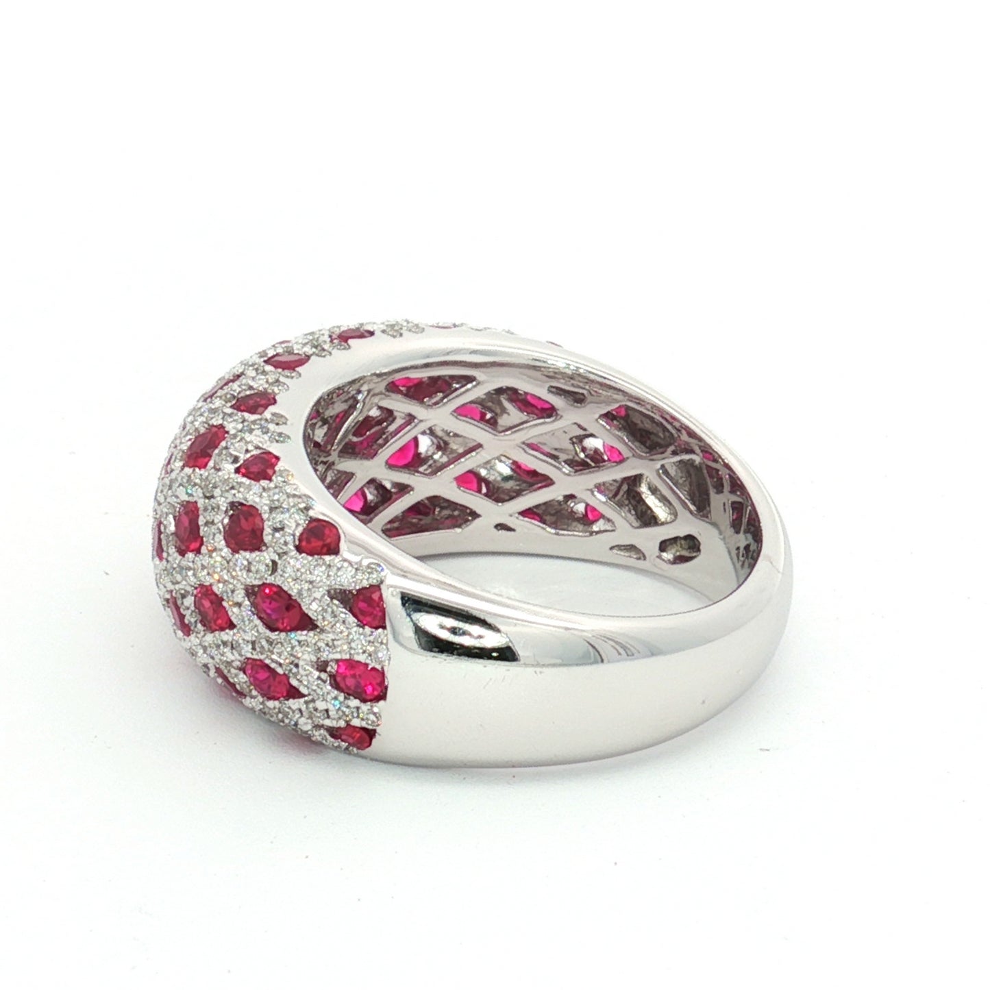 18ct White Gold Ruby Diamond High Dome Ring