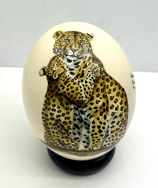 Hand Painted 'Leopards Panthera Pardus' Ostrich Egg Shell image 0