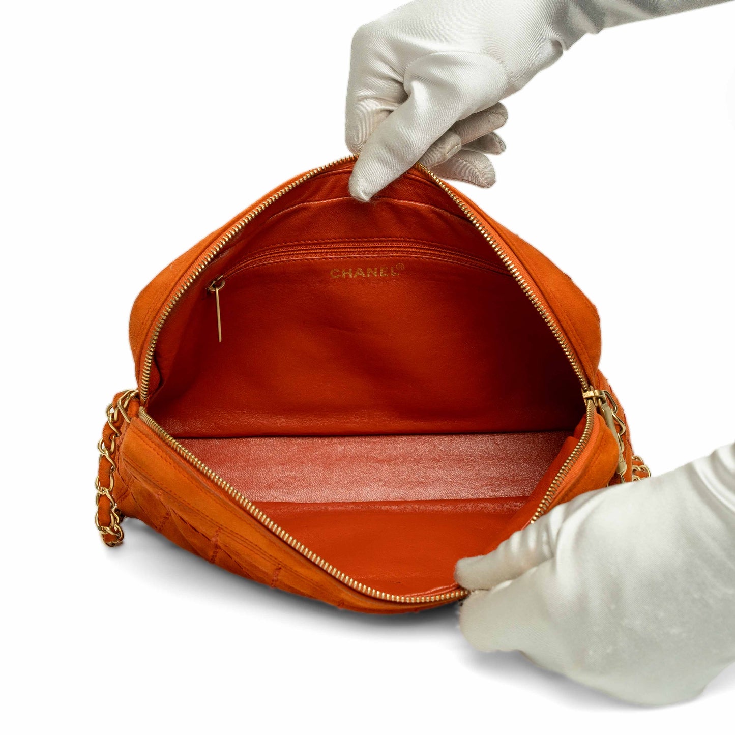 Chanel Orange Suede Chain Shoulder Bag