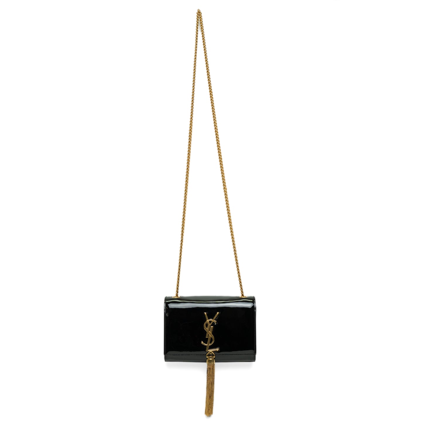 Saint Laurent Kate Black Patent Tassel Bag
