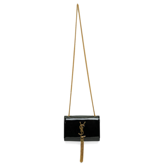 Saint Laurent Kate Black Patent Tassel Bag