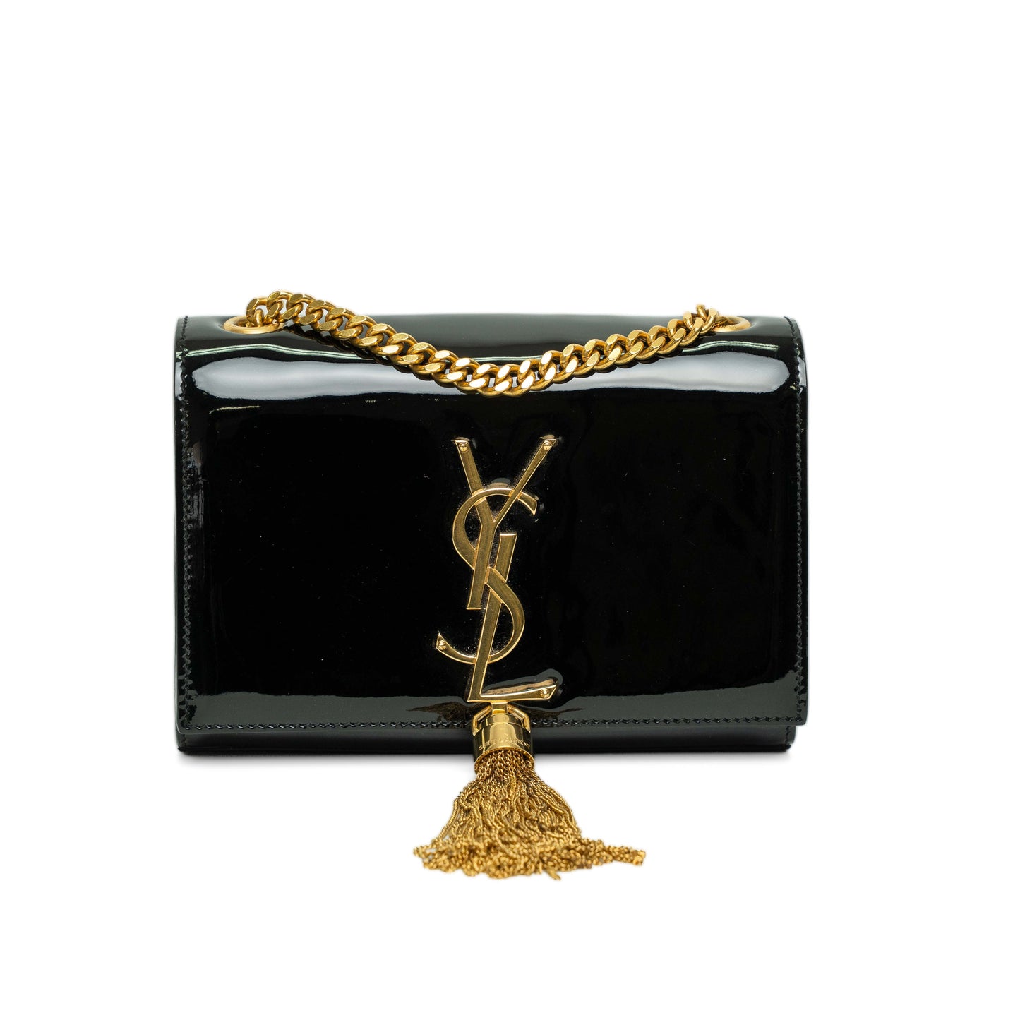 Saint Laurent Kate Black Patent Tassel Bag