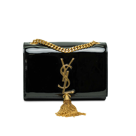 Saint Laurent Kate Black Patent Tassel Bag