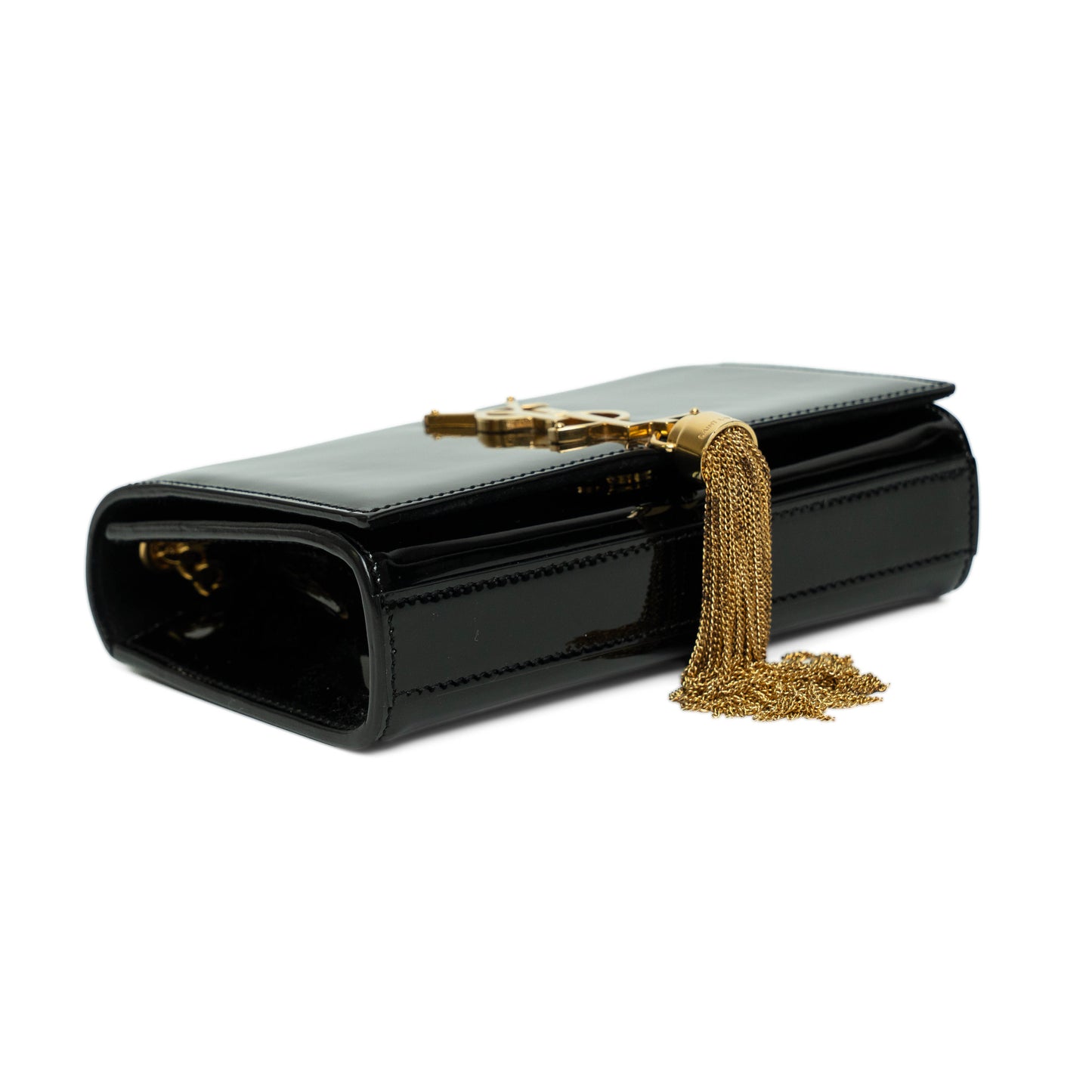 Saint Laurent Kate Black Patent Tassel Bag