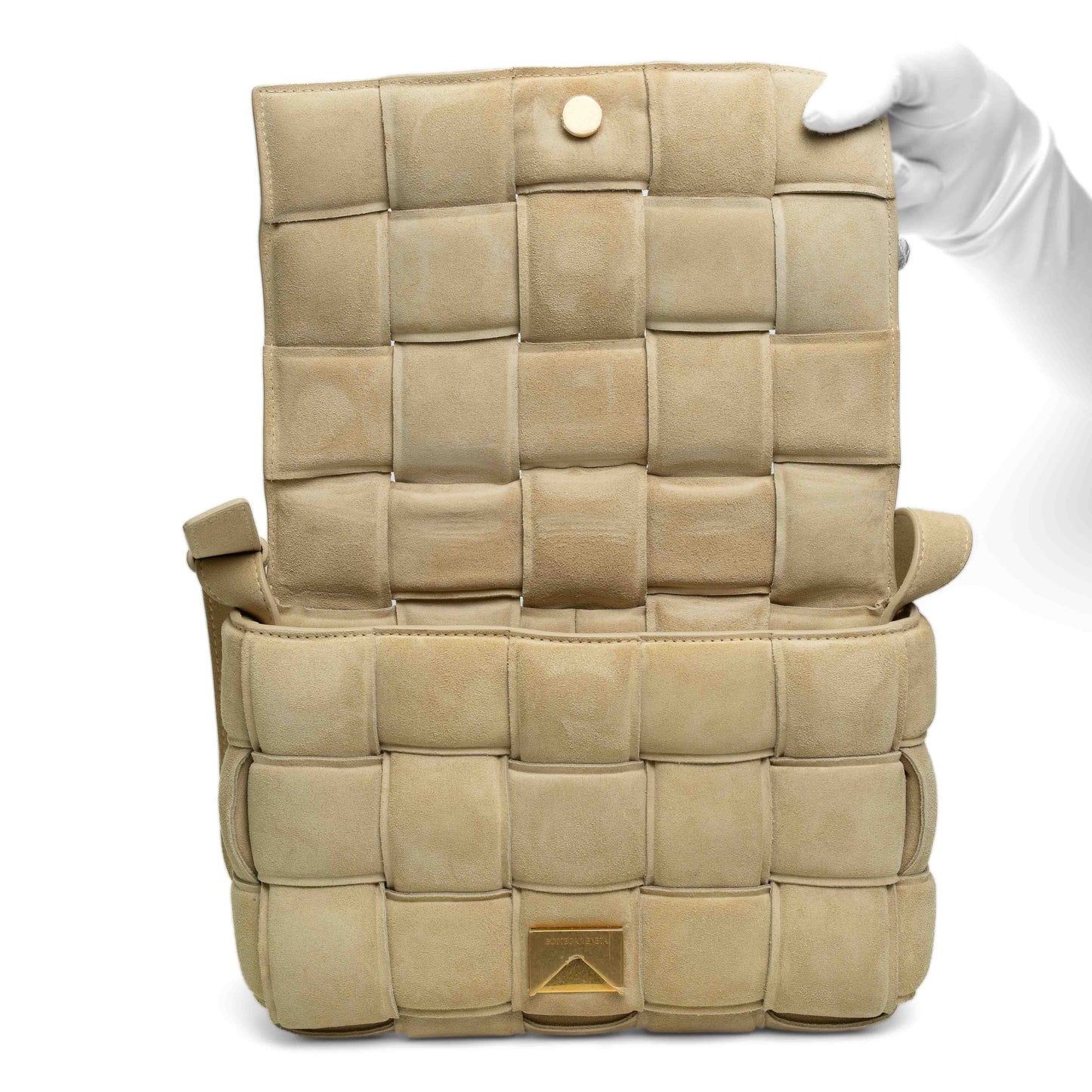 Bottega Veneta Padded Cassette Beige Suede Bag