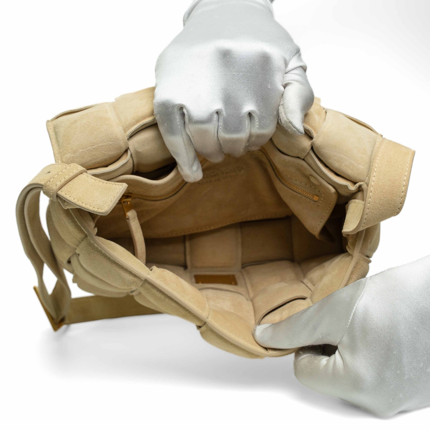 Bottega Veneta Padded Cassette Beige Suede Bag