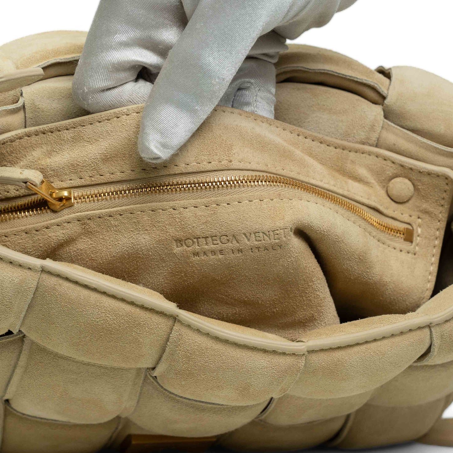 Bottega Veneta Padded Cassette Beige Suede Bag