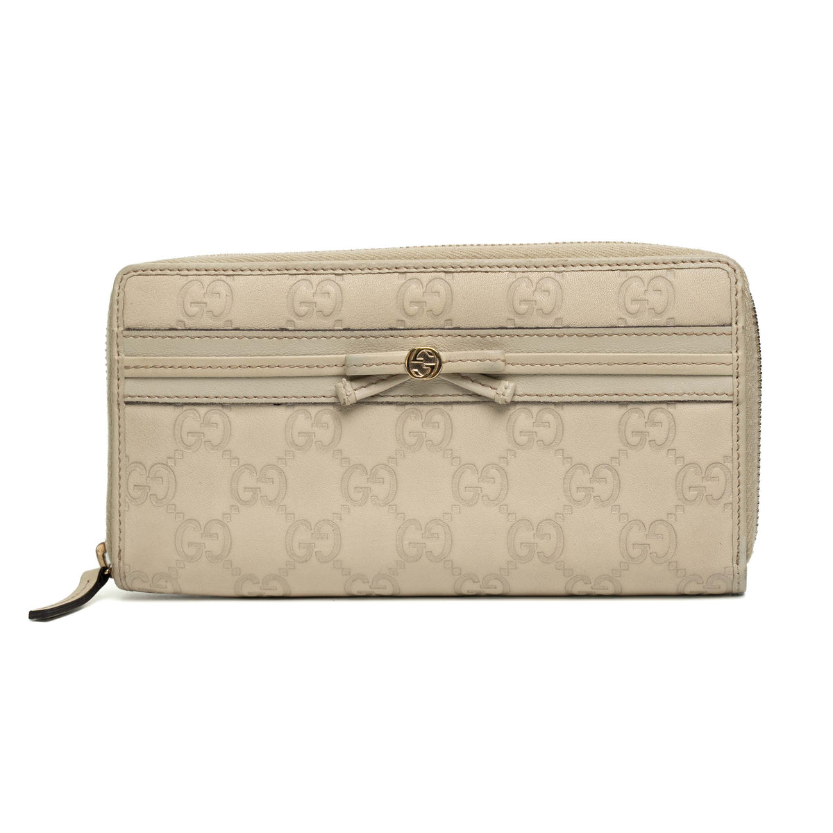 Gucci Guccissima Leather Bow Zip Around Wallet