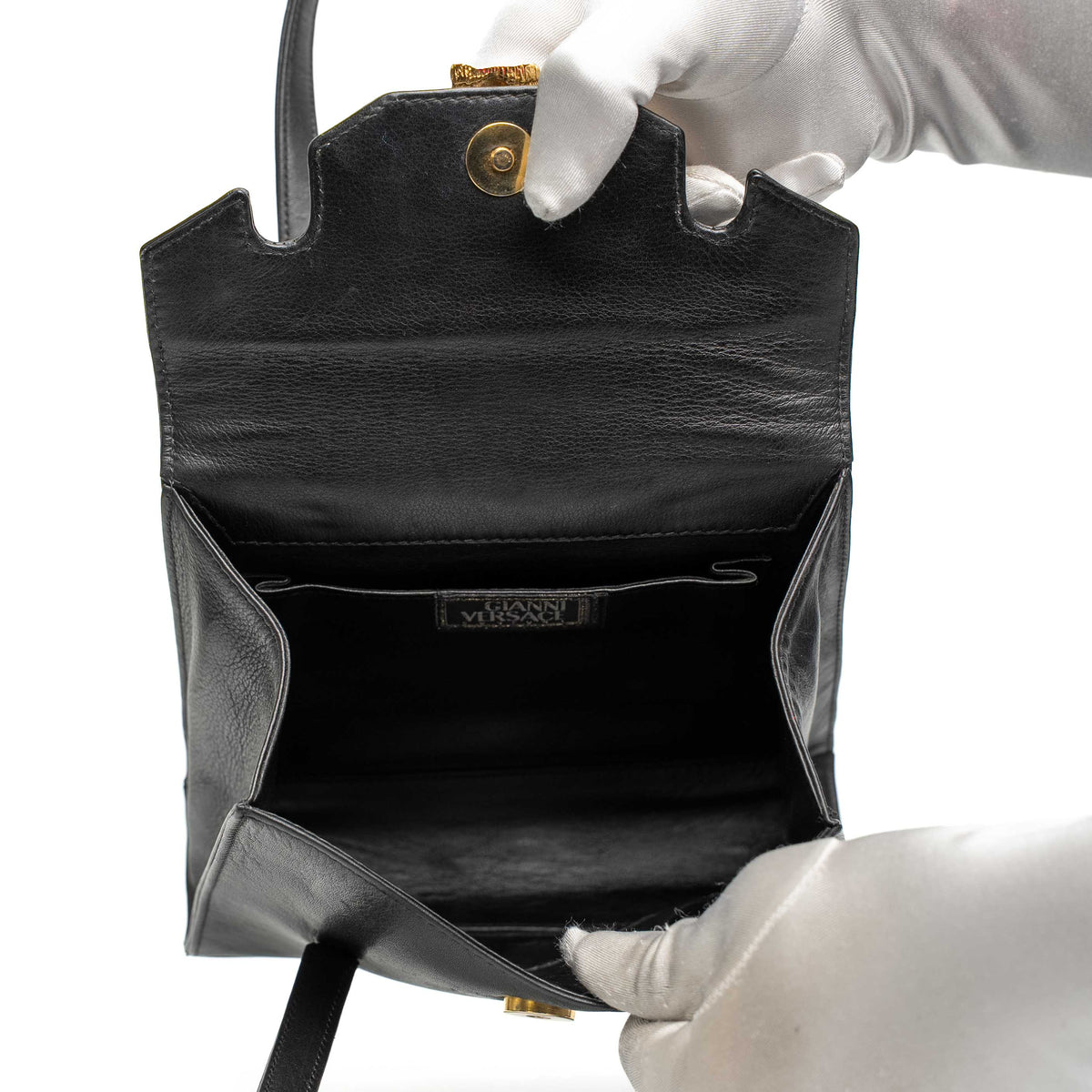 Gianni Versace Medusa Black Leather Handbag