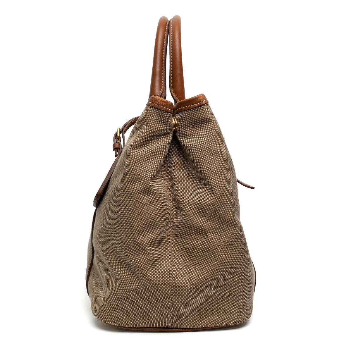 Prada Jacquard Canvas Leather Trim Tote Bag
