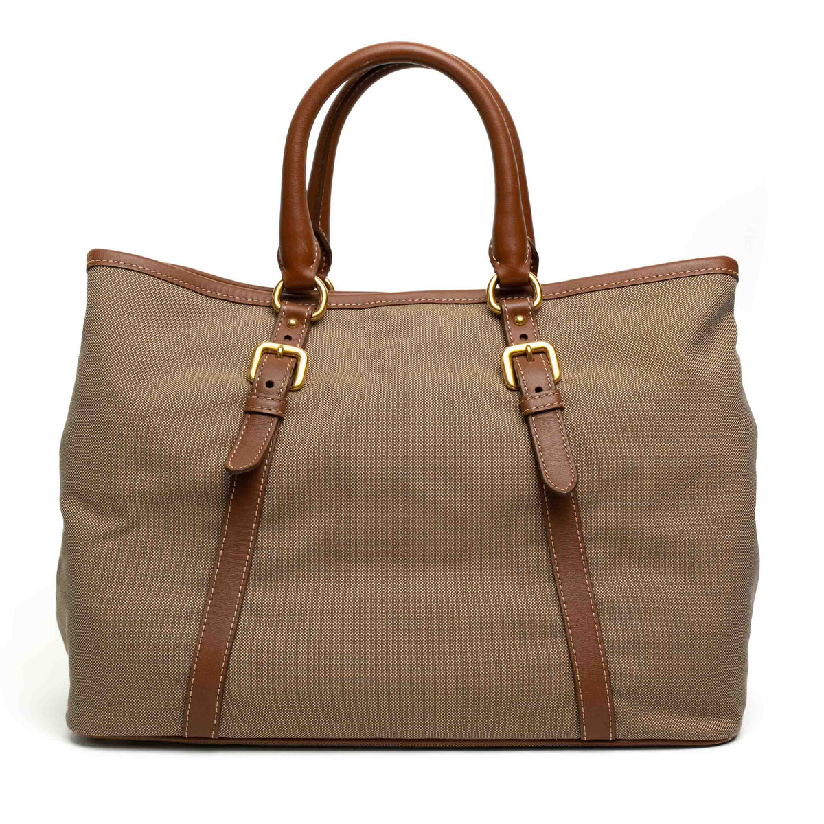 Prada Jacquard Canvas Leather Trim Tote Bag