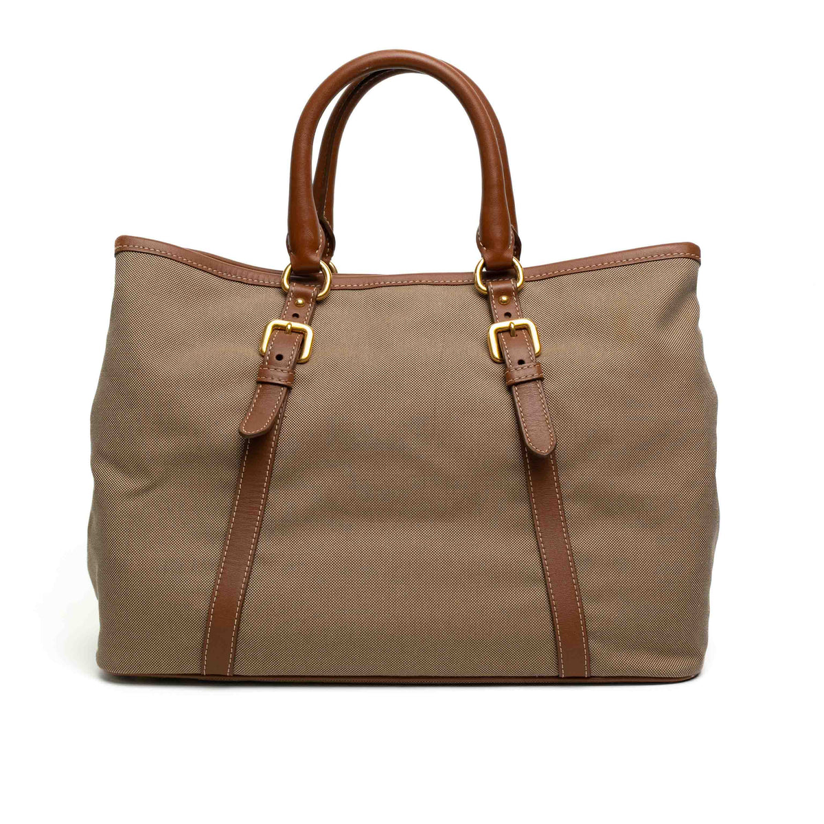 Prada Jacquard Canvas Leather Trim Tote Bag