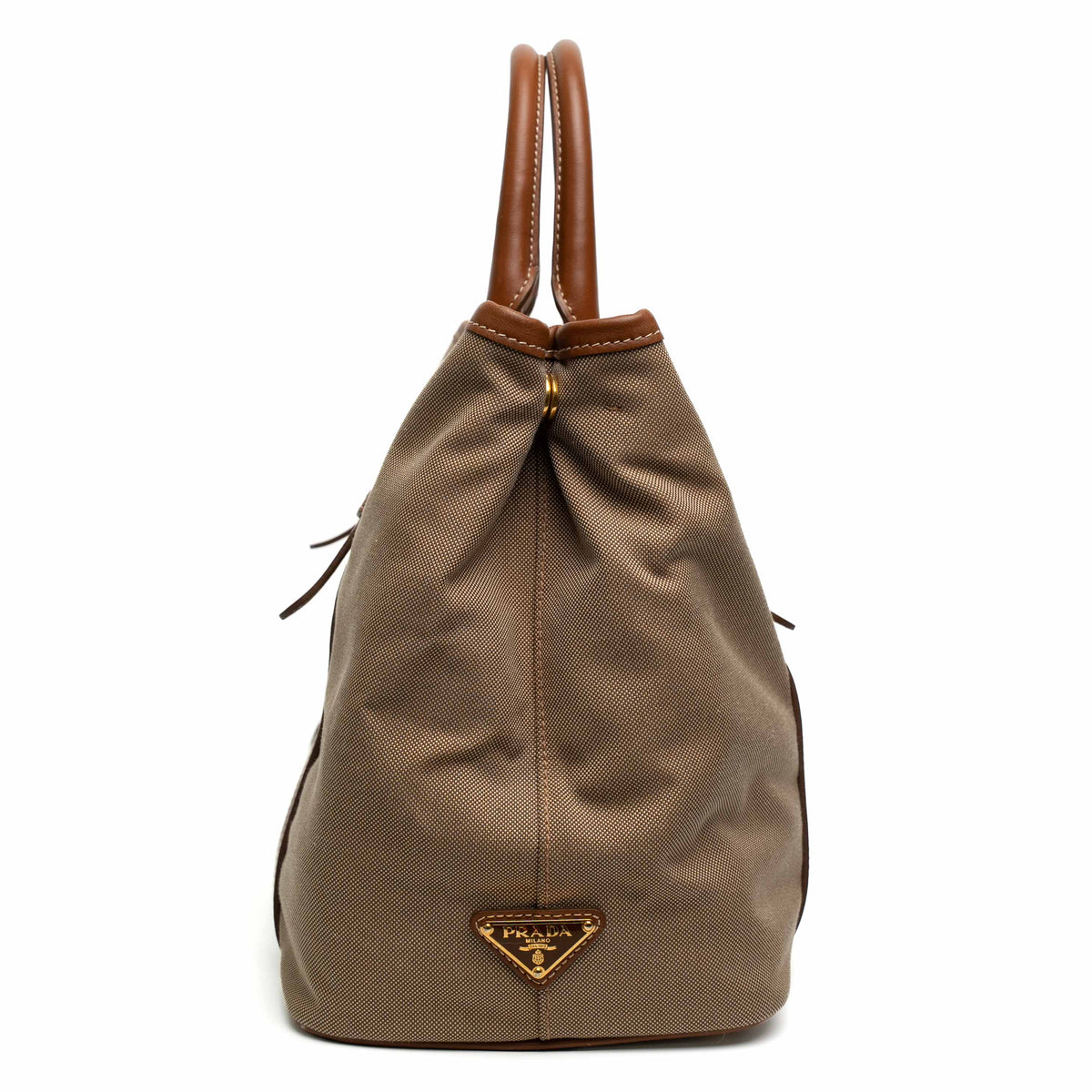 Prada Jacquard Canvas Leather Trim Tote Bag
