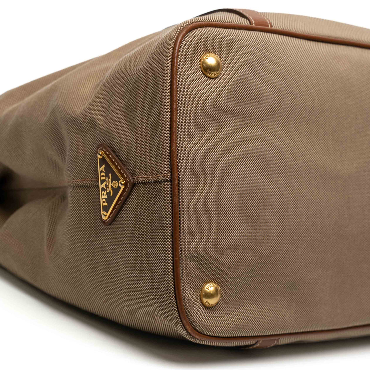 Prada Jacquard Canvas Leather Trim Tote Bag