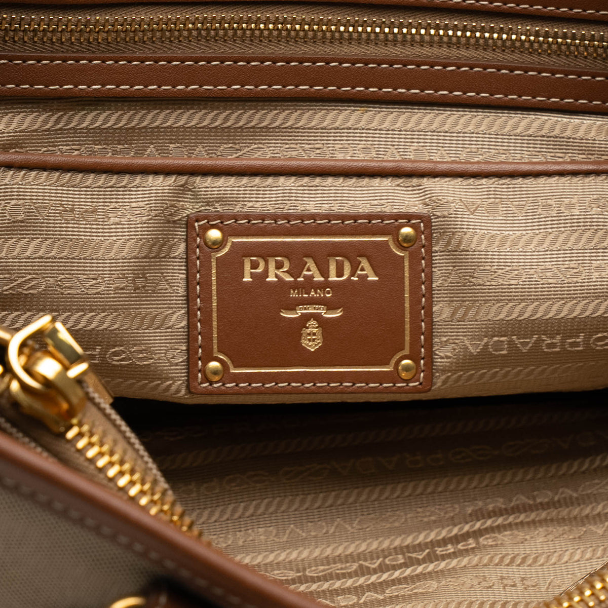 Prada Jacquard Canvas Leather Trim Tote Bag