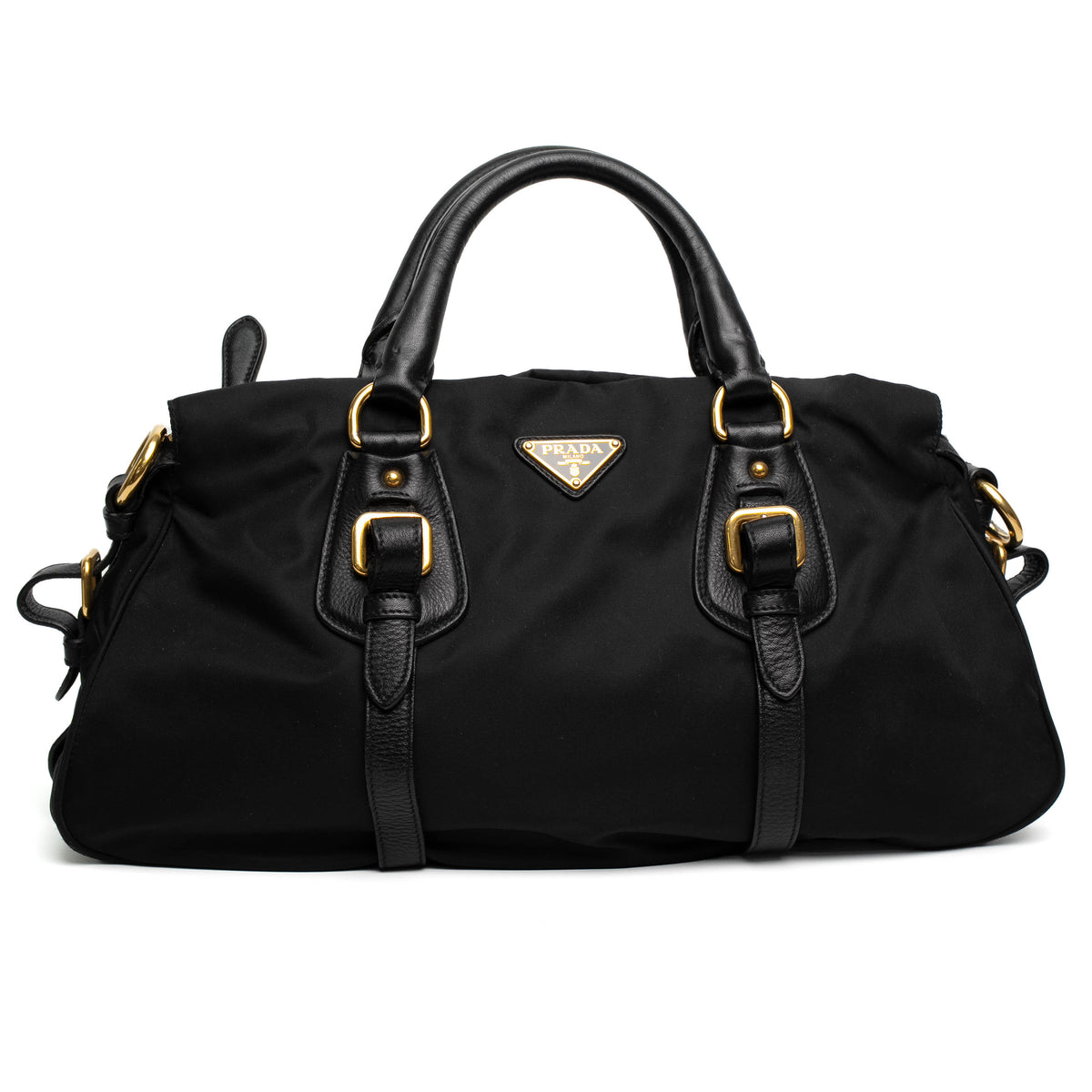 Prada Black Nylon Leather Trim Handbag