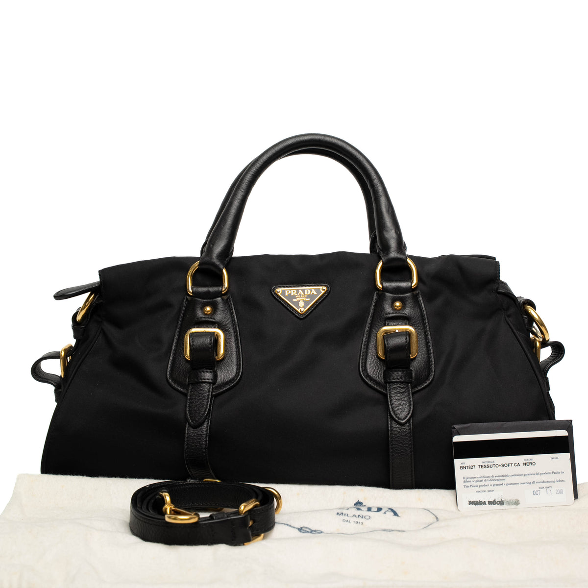 Prada Black Nylon Leather Trim Handbag