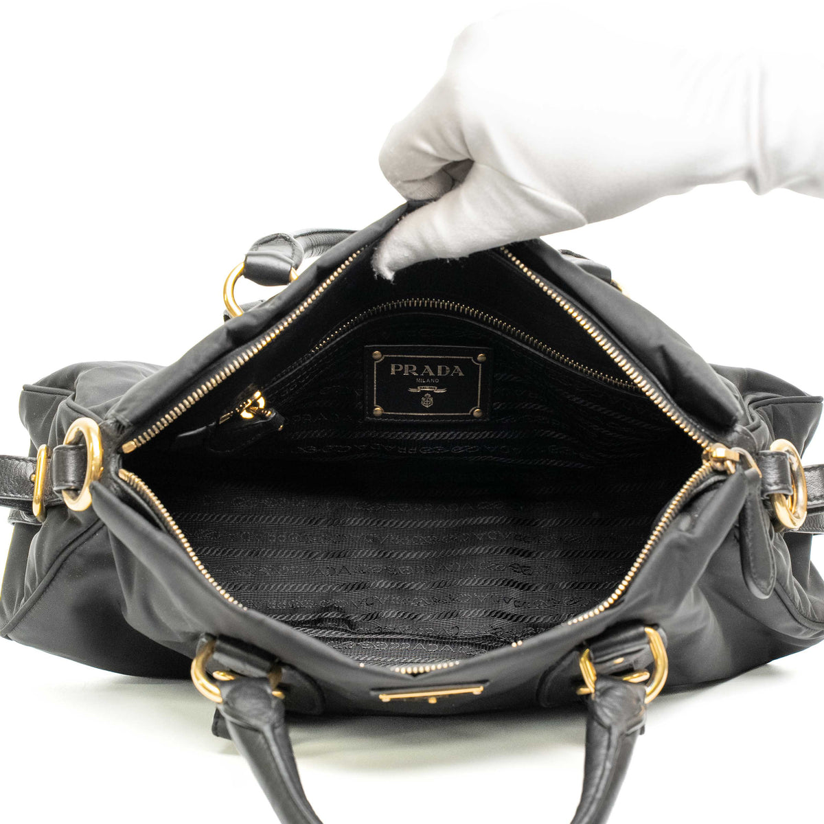 Prada Black Nylon Leather Trim Handbag