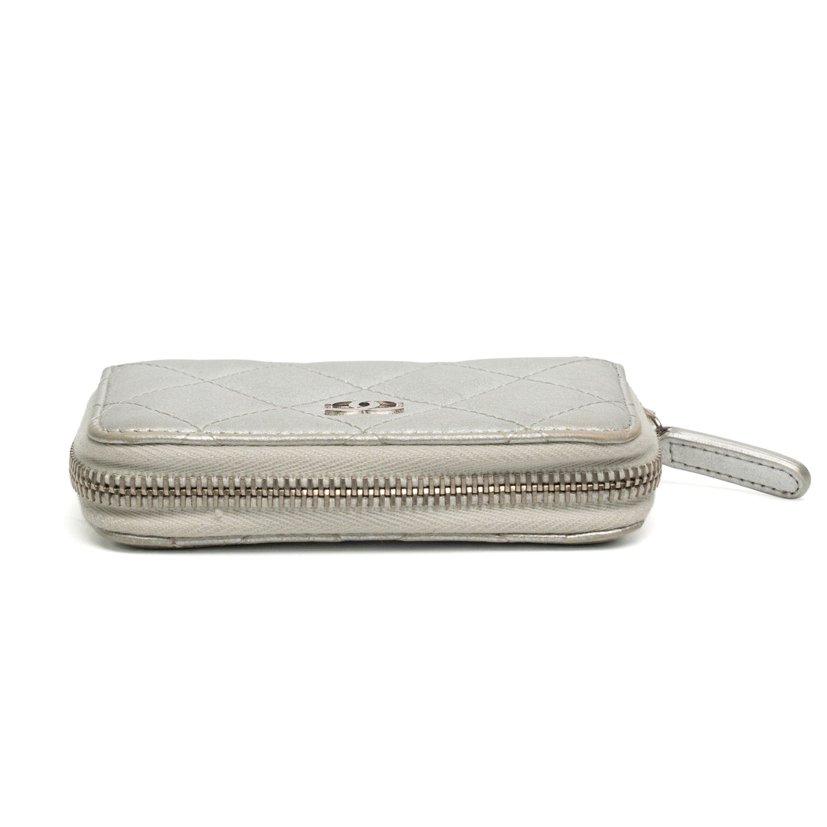 Chanel Silver Quilted Caviar Zippy Wallet