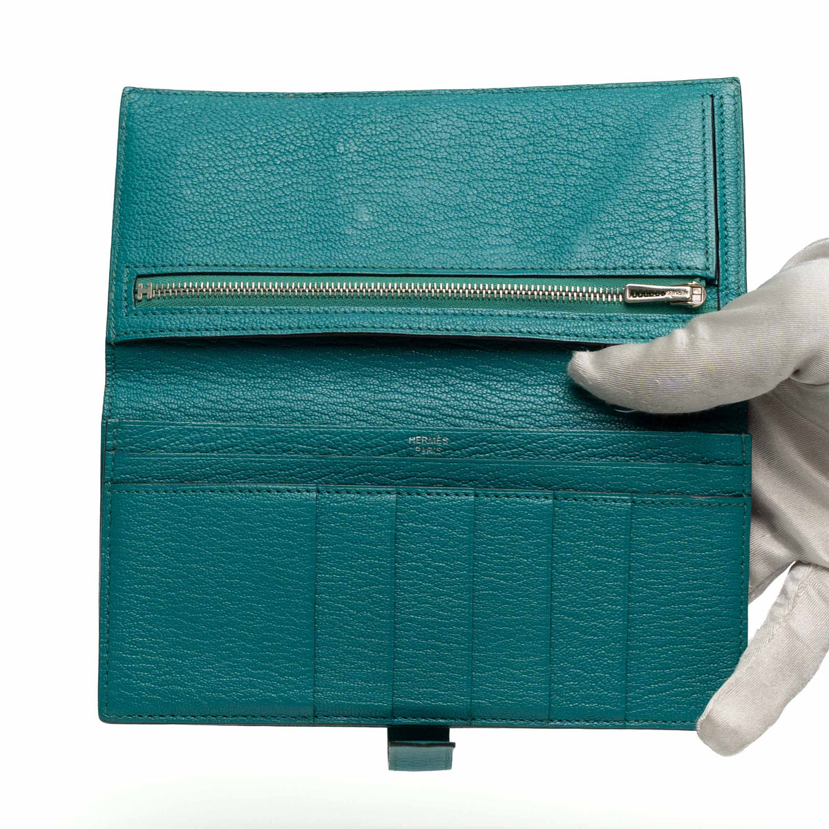 Hermes Bearn Trifold Vert Verone Wallet