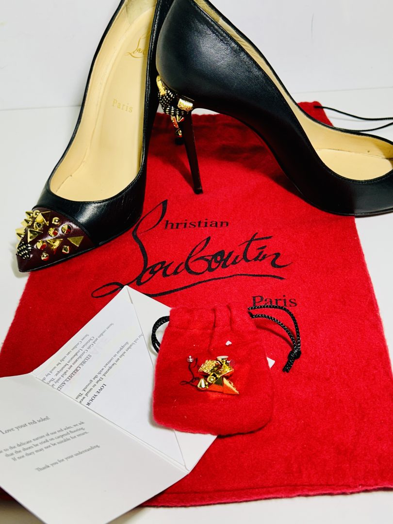 Christian Louboutin Black & Burgundy Studded Heels image 4