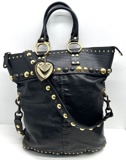 Vintage Gucci Babouska Heart Large Black Studded Leather Tote/Shopper Bag image 0