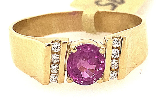 18ct Yellow Gold Pink Sapphire & Diamond Ring image 0
