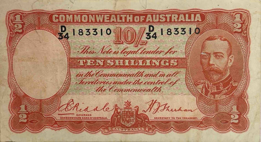 1936 Commonwealth of Australia Ten Shilling Banknote image 0