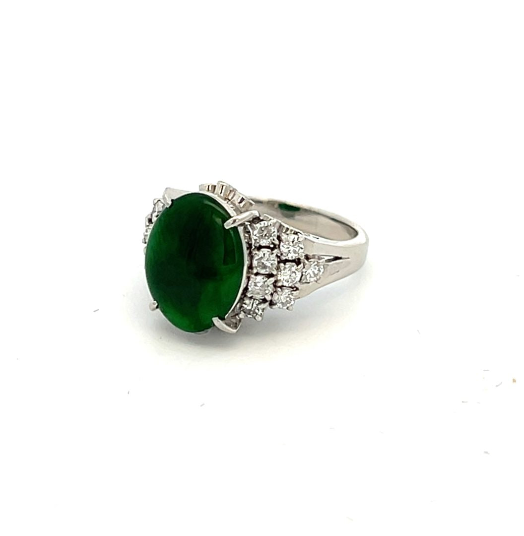 Platinum 2.21ct Jade & 0.42ct Diamond Cluster Ring image 2