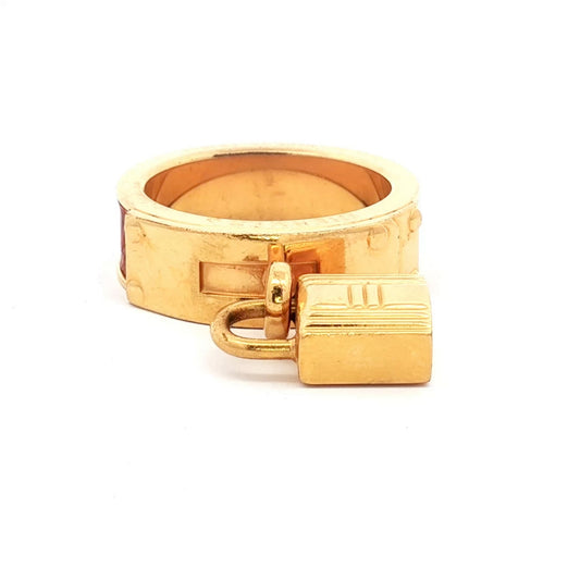 Hermès Kelly Scarf Ring Gold Tone Pink
