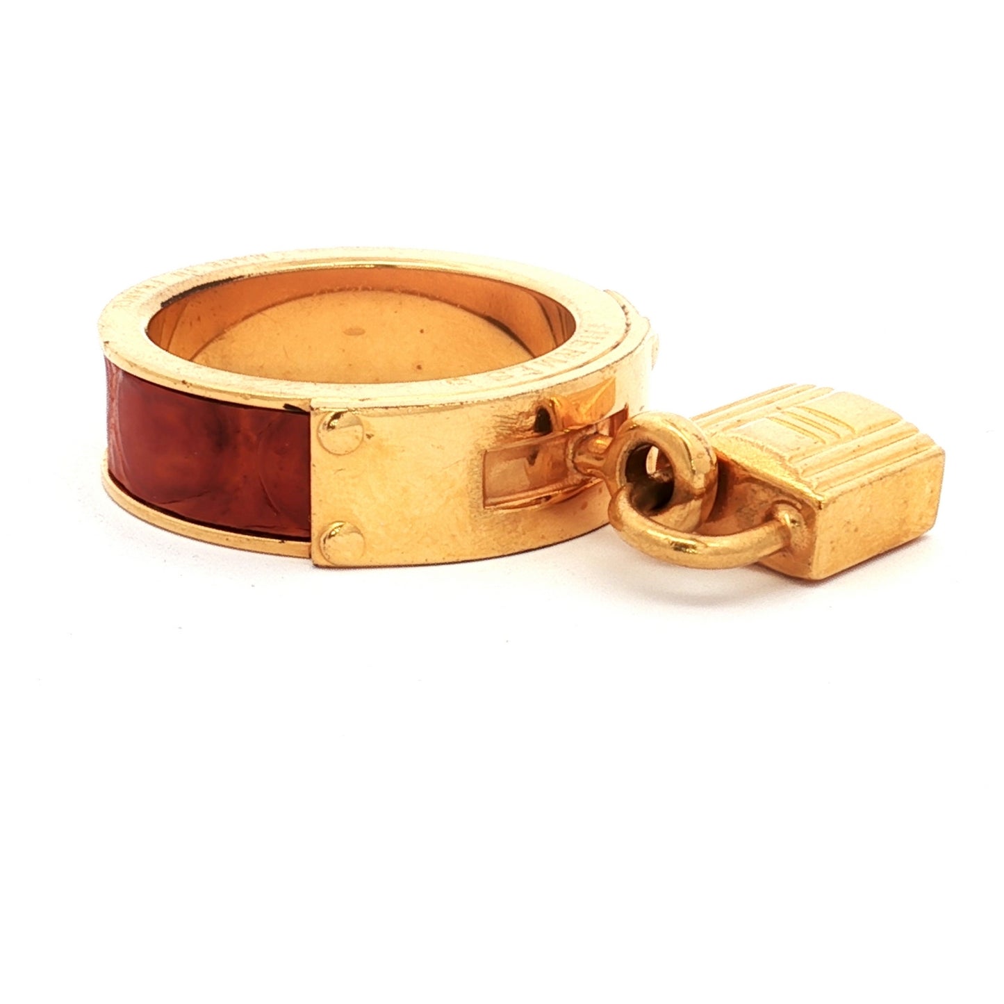 Hermès Kelly Scarf Ring Gold Tone Pink
