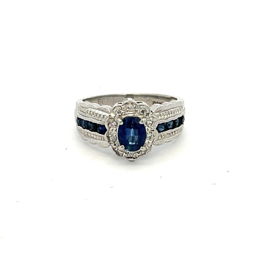 Platinum 0.77ct Ceylon-Type Blue Sapphire & Diamond Cluster Ring image 0