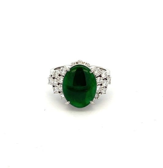 Platinum 2.21ct Jade & 0.42ct Diamond Cluster Ring image 0