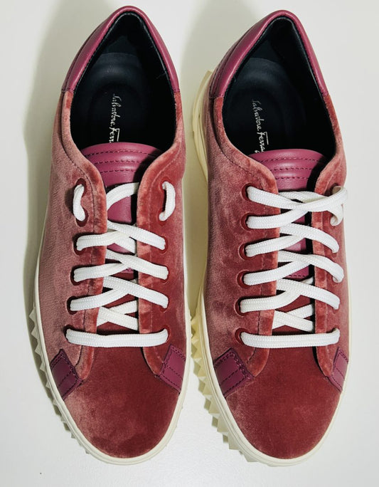 Salvatore Ferragamo Burgundy Low Top Sneakers image 1