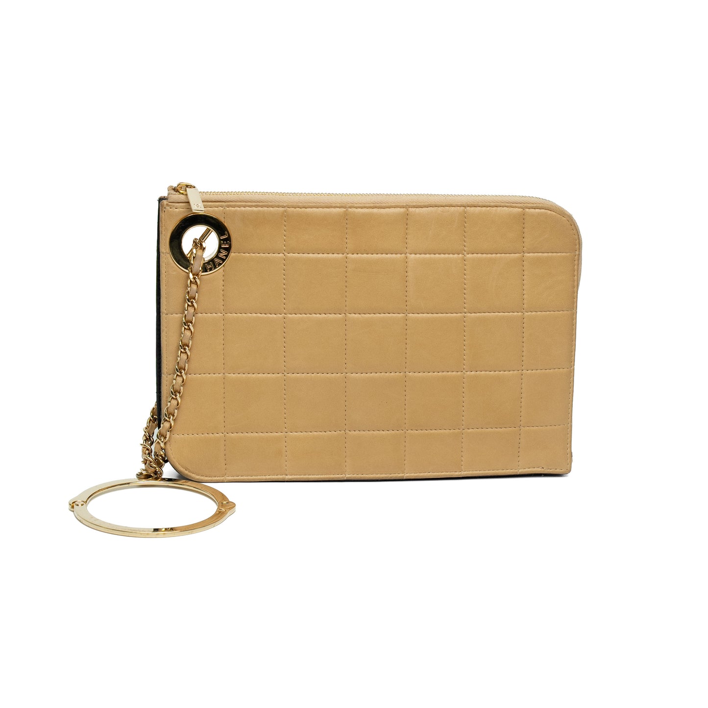Chanel Beige Lambskin Chocolate Bar Quilted Wristlet