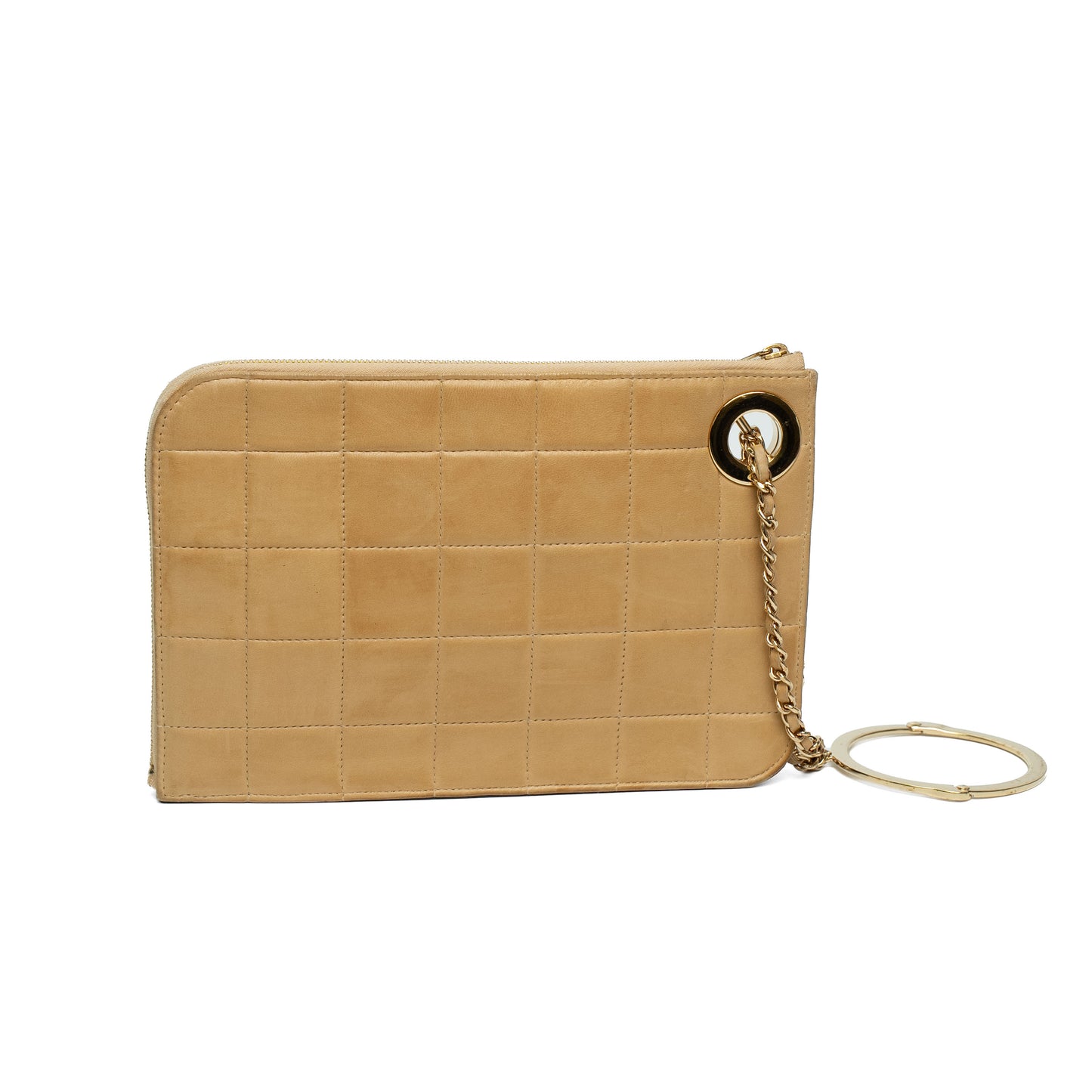 Chanel Beige Lambskin Chocolate Bar Quilted Wristlet