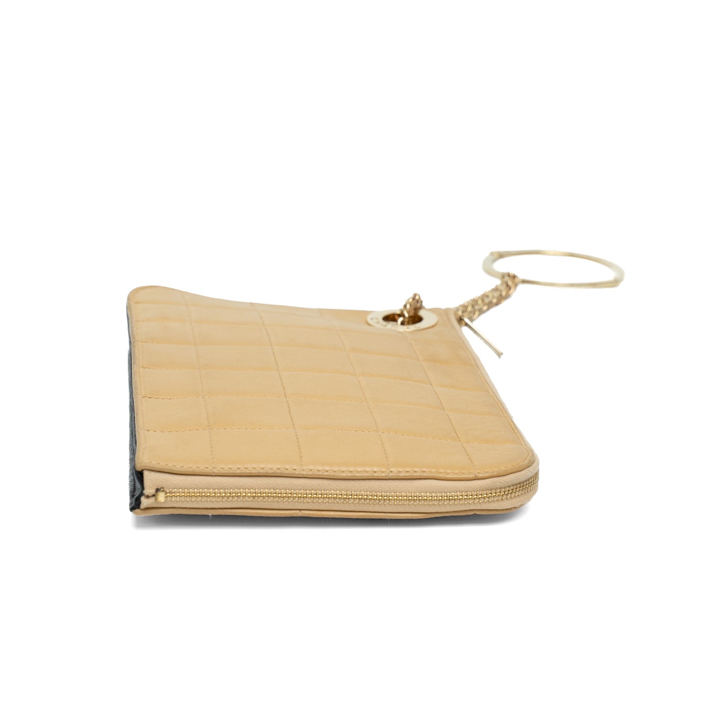 Chanel Beige Lambskin Chocolate Bar Quilted Wristlet